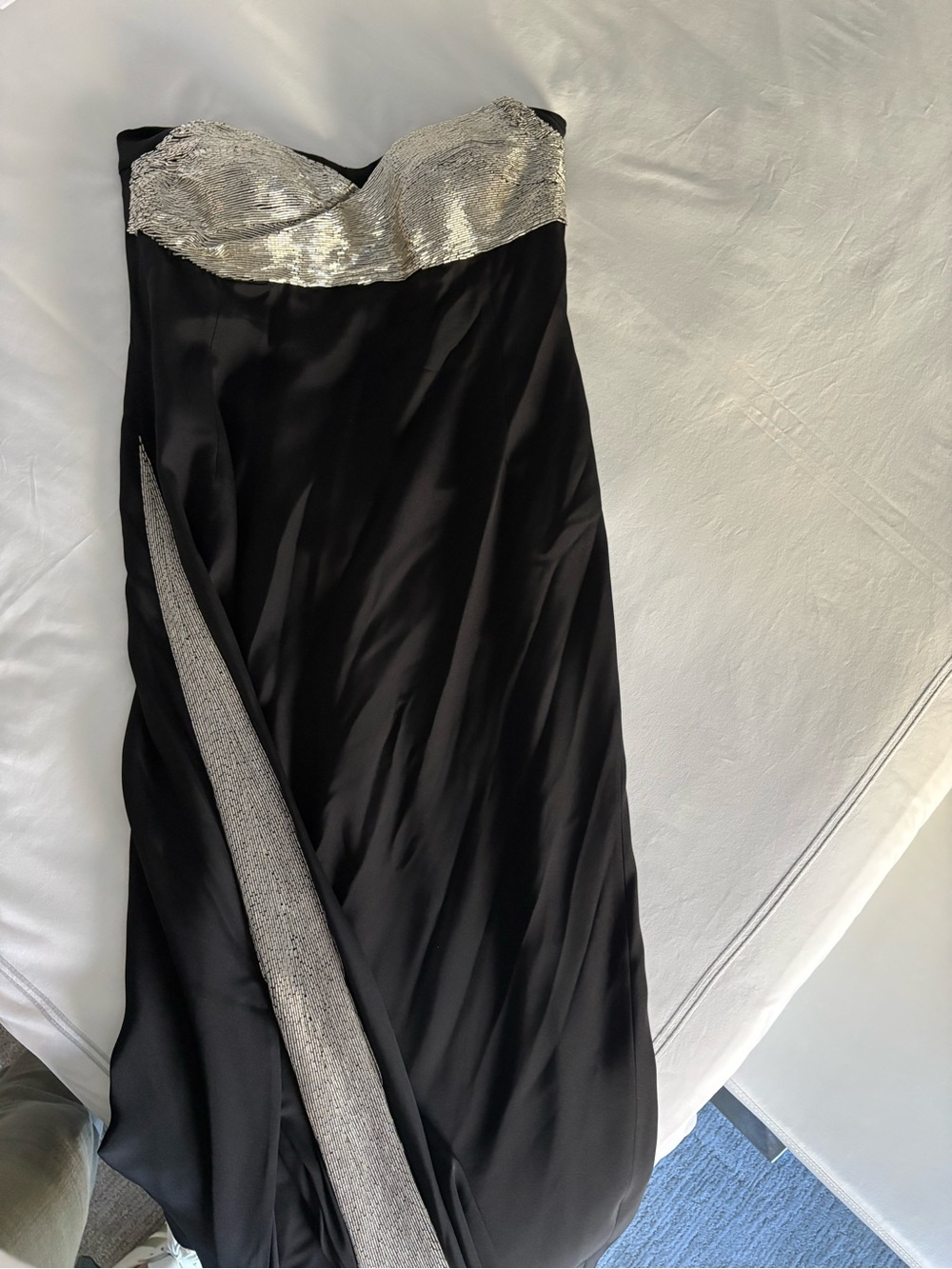 Strapless Black Gown with Silver Sequin Accents